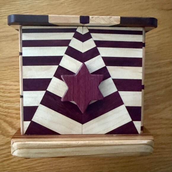 Tzedaka Charity Box Hand Crafted Mixed Hardwoods Star of David Judaica - Picture 1 of 9